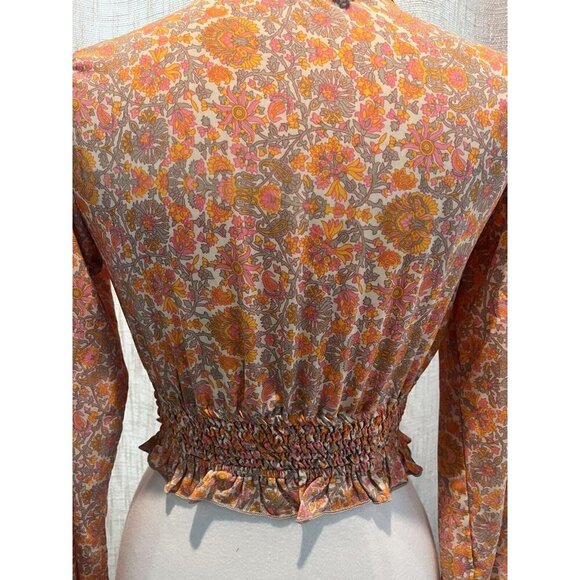 Anthropologie Raga Smocked Blouse Long Sleeves V-neck Floral Casual small Boho - Picture 5 of 9